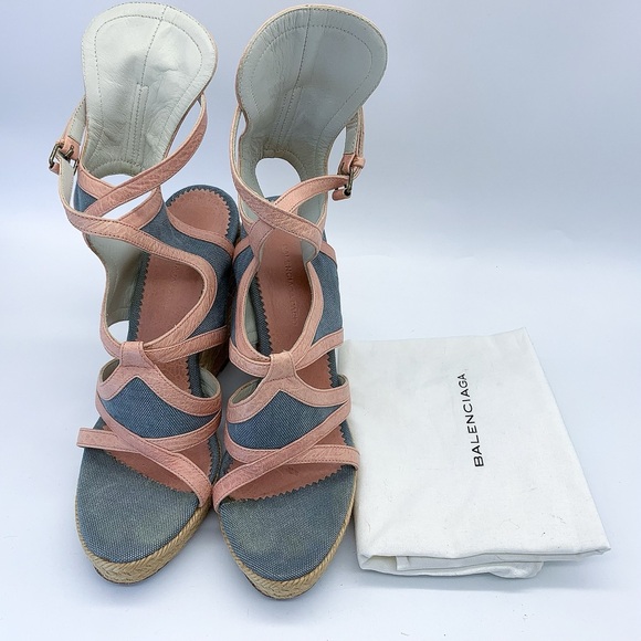 Balenciaga Denim and Leather Trim Gladiator Wedge Espadrille Sandal - Picture 14 of 14